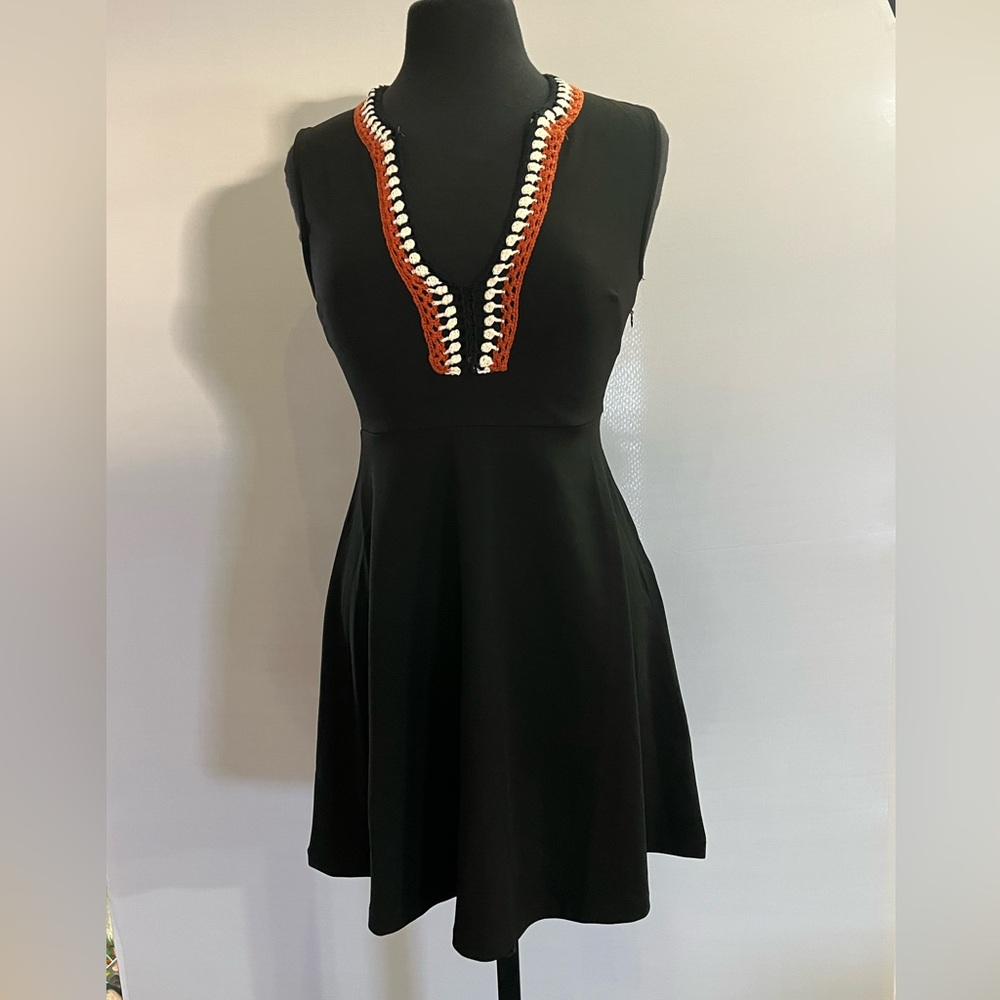 Black Dress with Crochet Detail at Neckline
